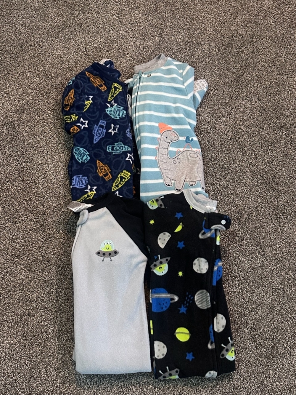 Baby Footed Pajama Bundle - Dino and Space Prints in Blue, Navy, Black, Gray